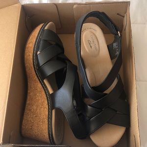 BRAND NEW Clarks Black Leather Wedges